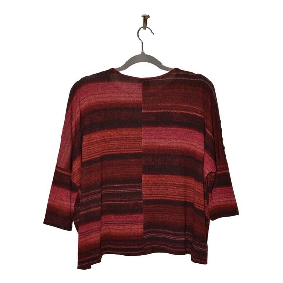 CLARA SUN WOO $78 Striped Button Dolman Sleeve Cropped Sweater Burgundy Multi XS - Picture 2 of 3